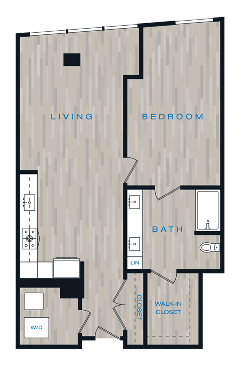 Floor plan for 1 bed, 1 bath, 893 sqft